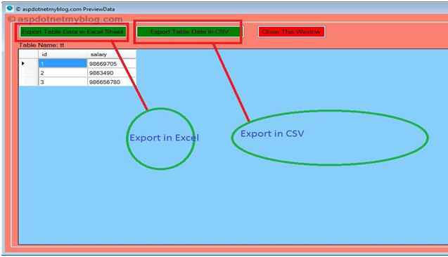 export data in Excel